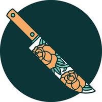 image emblématique de style tatouage d'un poignard et de fleurs vecteur