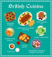modèle de page de menu de restaurant de cuisine britannique vecteur