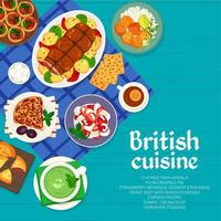 conception de la page de garde du menu alimentaire de la cuisine britannique vecteur