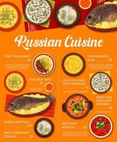 menu de cuisine russe, plats et repas traditionnels vecteur