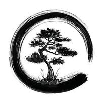 cercle zen enso et bonsaï brosse à main illustration vectorielle noire d'encre vecteur