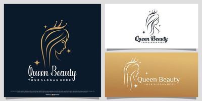 ensemble de conception de logo de beauté avec icône de couronne et style d'art en ligne vecteur