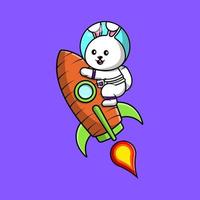 lapin mignon volant avec illustration d'icône de vecteur de dessin animé de fusée de carotte. . concept de dessin animé plat