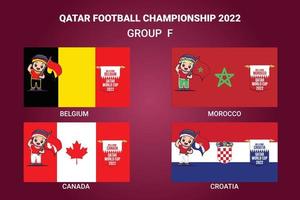 drapeau des pays qualifiés du championnat de football qatar 2022 avec une mascotte vecteur