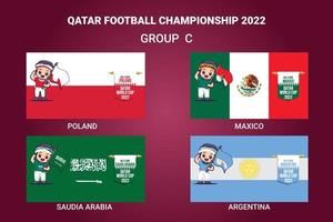 drapeau des pays qualifiés du championnat de football qatar 2022 avec une mascotte vecteur