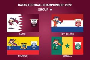 drapeau des pays qualifiés du championnat de football qatar 2022 avec une mascotte vecteur