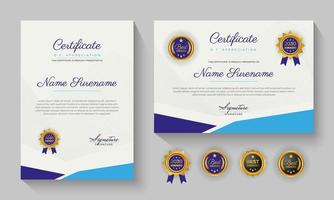 conception de modèle de certificat bleu moderne de réussite ou de certification d'appréciation vecteur