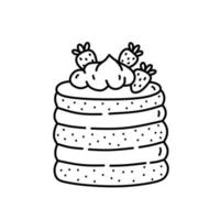 morceau de gâteau aux fraises isolé sur fond blanc. joli dessert décoré de baies. illustration vectorielle dessinée à la main dans un style doodle. parfait pour les conceptions de vacances, les cartes, les décorations, le logo, le menu. vecteur