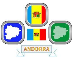 bouton carte et symbole du drapeau d'andorre sur fond blanc vecteur