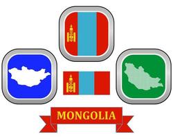 drapeau de bouton de carte et symbole de la carte de la mongolie sur un fond blanc vecteur