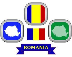 bouton carte et symbole du drapeau de la roumanie sur fond blanc vecteur