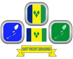 bouton carte et drapeau de saint vincent et le symbole des grenadines sur fond blanc vecteur