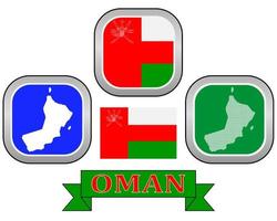 drapeau de bouton de carte et symbole d'oman sur un fond blanc vecteur