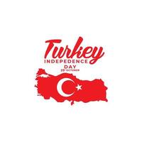 joyeux jour de l'indépendance de la turquie avec carte et drapeau turquie logo vector design