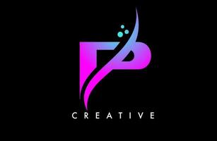 création de logo lettre p bleu violet avec élégant vecteur créatif swoosh et points