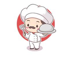 personnage de dessin animé de mascotte de logo de chef mignon. concept d'icône de nourriture de personnes isolé sur blanc. vecteur