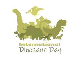 journée internationale des dinosaures. affiche horizontale. illustration vectorielle monochrome. vecteur
