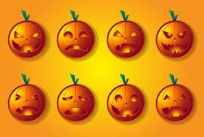 définir la citrouille sur fond dégradé orange. citrouille orange avec sourire pour votre conception pour les vacances d'halloween. illustration vectorielle. vecteur