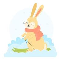 lapin heureux skiant dans un style plat de dessin animé. le personnage de lapin skie. illustration vectorielle de noël du nouvel an. hiver 2023. vecteur