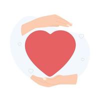 mains tenant le cœur. concept d'amour, de soutien, de bénévolat, de dons. illustration vectorielle isolée sur fond blanc. vecteur