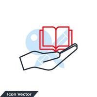 illustration vectorielle du logo de l'icône de référence des ressources. main donnant le modèle de symbole de livre pour la collection de conception graphique et web vecteur
