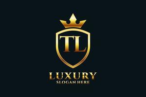 logo monogramme de luxe élégant initial tl ou modèle de badge avec volutes et couronne royale - parfait pour les projets de marque de luxe vecteur