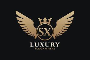 lettre d'aile royale de luxe sx crête or couleur logo vecteur, logo de victoire, logo de crête, logo d'aile, modèle de logo vectoriel. vecteur