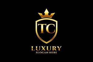 logo monogramme de luxe élégant initial tc ou modèle de badge avec volutes et couronne royale - parfait pour les projets de marque de luxe vecteur