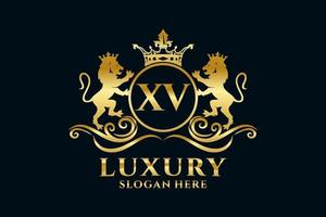 modèle initial de logo de luxe xv lettre lion royal dans l'art vectoriel pour des projets de marque luxueux et d'autres illustrations vectorielles.