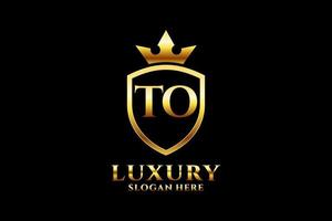 logo monogramme de luxe initial à élégant ou modèle de badge avec volutes et couronne royale - parfait pour les projets de marque de luxe vecteur