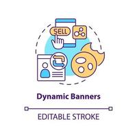 icône de concept de bannières dynamiques. façon d'utiliser l'illustration de la ligne mince de l'idée abstraite du contenu dynamique. publicité créative. dessin de contour isolé. trait modifiable. vecteur