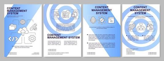 modèle de brochure dégradé bleu plate-forme de gestion de contenu. informations numériques. conception de dépliant avec des icônes linéaires. 4 mises en page vectorielles pour la présentation, les rapports annuels. vecteur