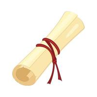 rouleau de papier papyrus attaché avec un ruban rouge. vieux rouleau de parchemin en style cartoon. vecteur