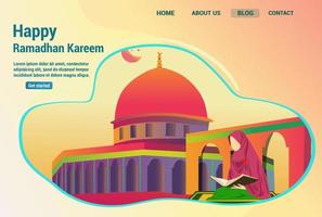 joyeux ramadan kareem design avec silhouette de mosquée, nuage en cercle. illustration vectorielle pour carte de voeux, affiche et invitation du ramadan vecteur