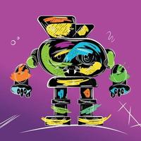 illustration vectorielle de concept de graffiti de monstre de robot rétro abstrait coloré vecteur