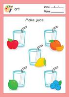 contour de coloriage sur les jus de fruits dans la feuille d'exercices de sujet d'art kawaii doodle vector cartoon