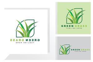 création de logo d'herbe verte, illustration de paysage de ferme, vecteur de paysage naturel