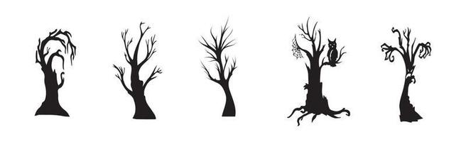 collection de 5 arbres d'halloween sombres sur fond blanc - vecteur