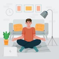 homme faisant du yoga concept d'intérieur vecteur