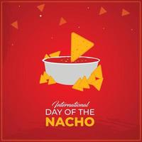 journée internationale du nacho. 21 octobre. chips de maïs nachos mexicains avec icône de sauce salsa rouge. modèle pour le fond, la bannière, la carte, l'affiche. illustration vectorielle.