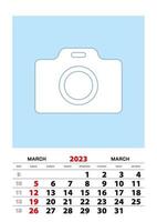 Planificateur de calendrier mars 2023 format a3 avec place pour votre photo. vecteur