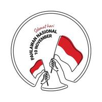 hari pahlawan nasional simple dessin au trait drapeau vecteur