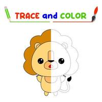 tracer et colorier l'animal. une feuille de formation pour les enfants d'âge préscolaire.tâches éducatives pour les enfants.lion livre de coloriage vecteur