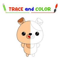 tracer et colorier l'animal. une feuille de formation pour les enfants d'âge préscolaire.tâches éducatives pour les enfants.livre de coloriage de chien vecteur