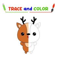 tracer et colorier l'animal. une feuille de formation pour les enfants d'âge préscolaire.tâches éducatives pour les enfants. livre de coloriage cerf vecteur