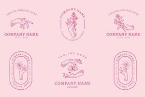 modèle de collection de symboles de logo simple mystique rose foncé minimaliste pastel rose. vecteur