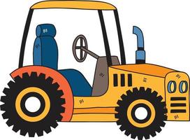 illustration de tracteur jaune mignon dessiné à la main vecteur