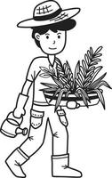 agriculteur dessiné à la main tenant un panier de fruits et légumes illustration vecteur