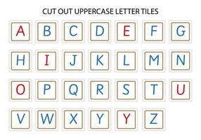 découpez des carreaux de lettres majuscules pour les jeux et les activités pour les enfants. alphabet pour les enfants d'âge préscolaire et de maternelle. activité pratique de coupe vecteur