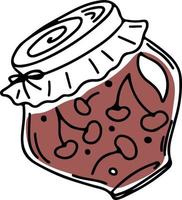 pot de vecteur de style doodle avec confiture de cerise, isolé sur fond blanc